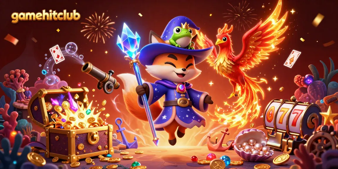 Engage in thrilling adventures at gamehitclub with a magical casino illustration featuring vibrant characters and exciting game elements.
