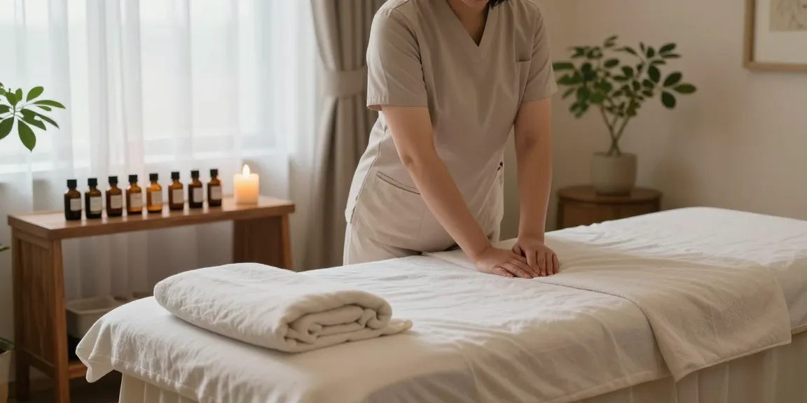 Experience luxurious 성남출장마사지 in a tranquil therapy room with soft lighting and calming elements.