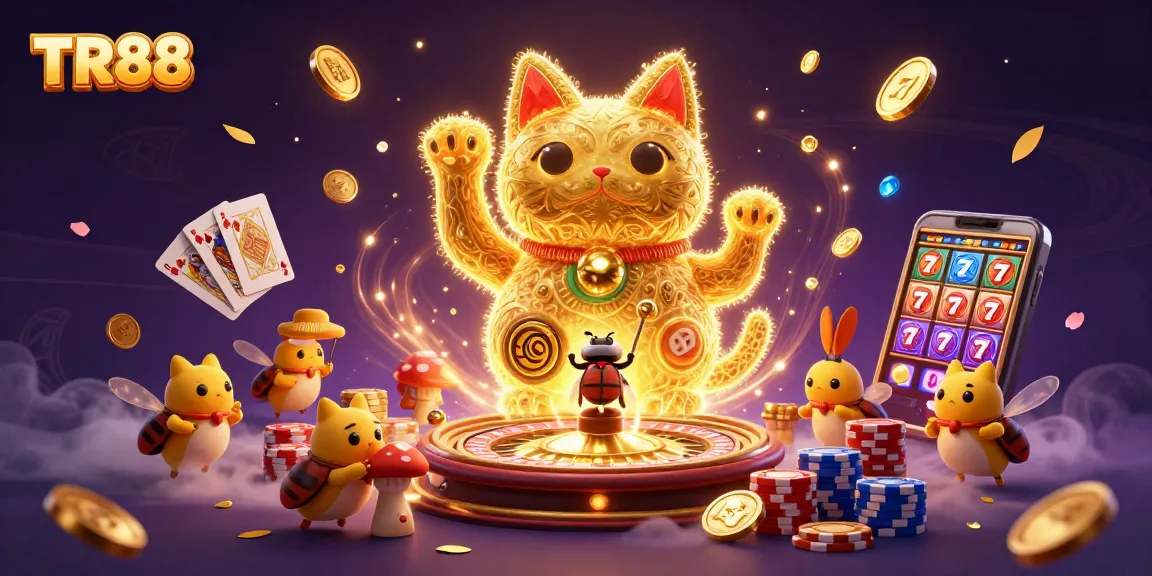 Experience thrilling wins with TR88's vibrant golden cat and casino elements, making gambling exciting!