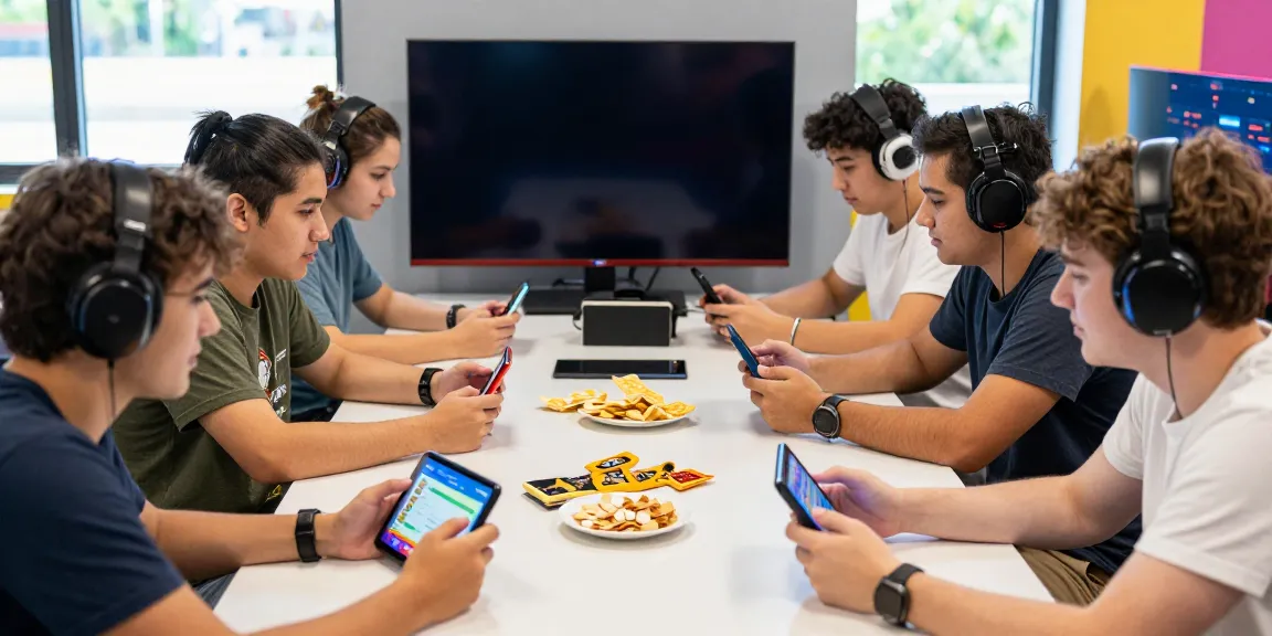 Group of friends playing games using the http://11bet-app.net/ app in a vibrant, modern setting.