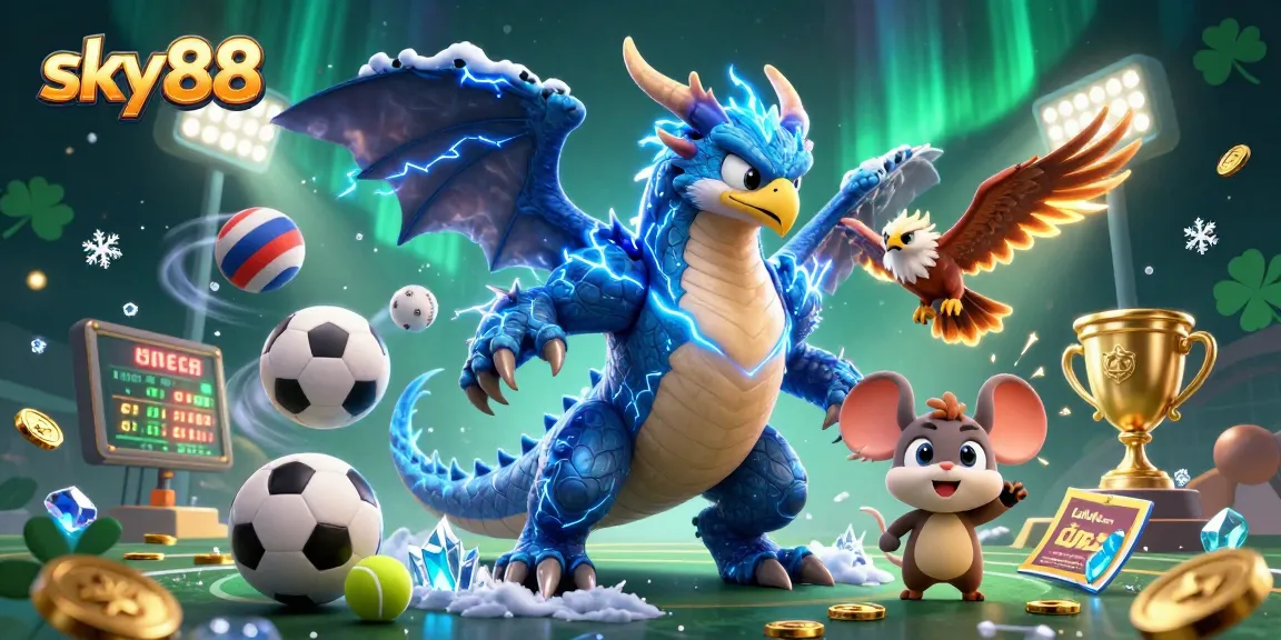 Engage with sky88's thrilling sports betting experience featuring cartoon characters in vibrant action.