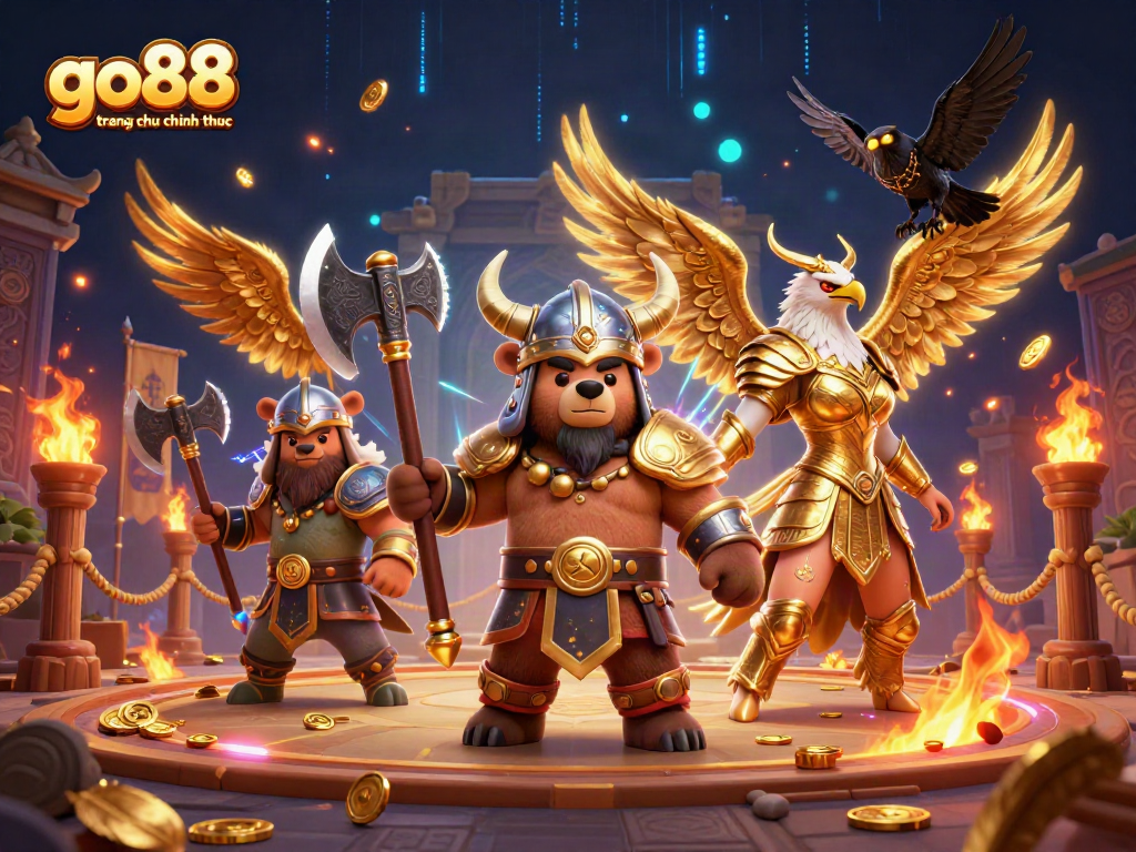 Engage in thrilling gameplay with go88 trang chu chinh thuc, featuring Viking bear, Valkyrie eagle, and gold coins.