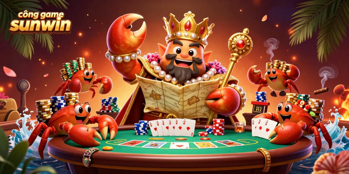 Engage in exhilarating gameplay at cổng game sunwin with a majestic golden crab emperor overseeing a vibrant casino scene.
