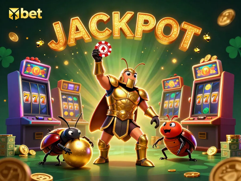 Experience the thrill of nbet with a heroic beetle winning a jackpot in a colorful casino