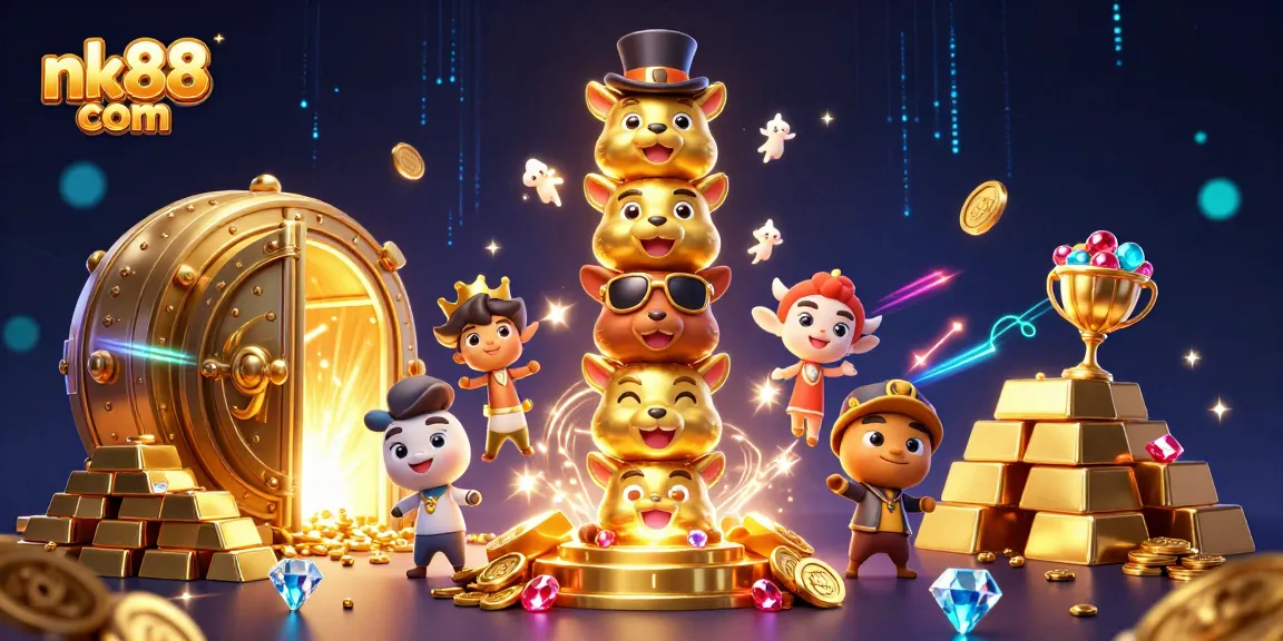 Engage with amazing games at nk88 com, showcasing colorful casino-themed art.