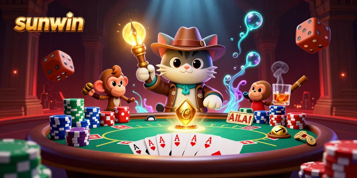 Engage with Sunwin’s immersive gaming experience featuring a dynamic scene of a curious explorer in a casino temple.