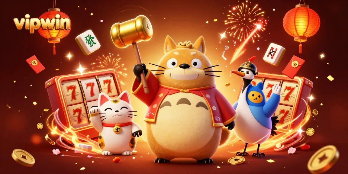 Experience the joy of winning with vipwin's festive 3D casino illustration featuring a lucky tanuki!